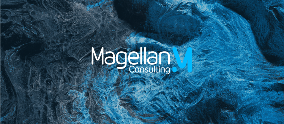 Logo Magellan Consulting sur fond texturé bleu