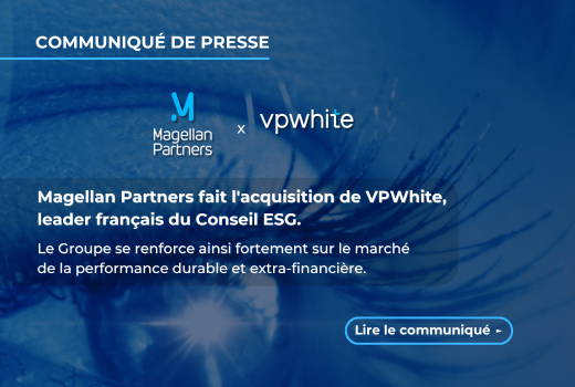 Illustration d'un œil avec communiqué de presse Magellan Partners et vpwhite devant